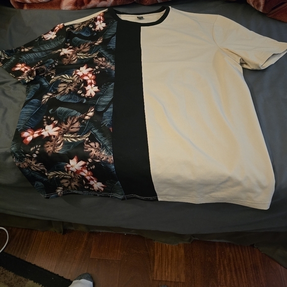 NWT 4xl Fit - Manfinity Mens Colorblock Cream/Tropical Floral Shirt. Please Read - Picture 4 of 6